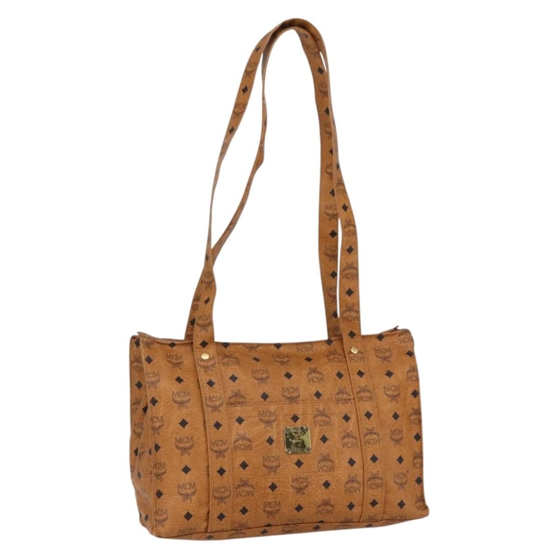 MCM Vicetos Logogram Brown PVC Tote Bag Gold Accents Germany: MCM Vicetos Logogram Brown PVC Tote Bag Gold Accents Germany This is an MCM Logogram Vicetos tote bag crafted from brown and gold PVC leather. The bag features a spacious main compartment and sturdy h