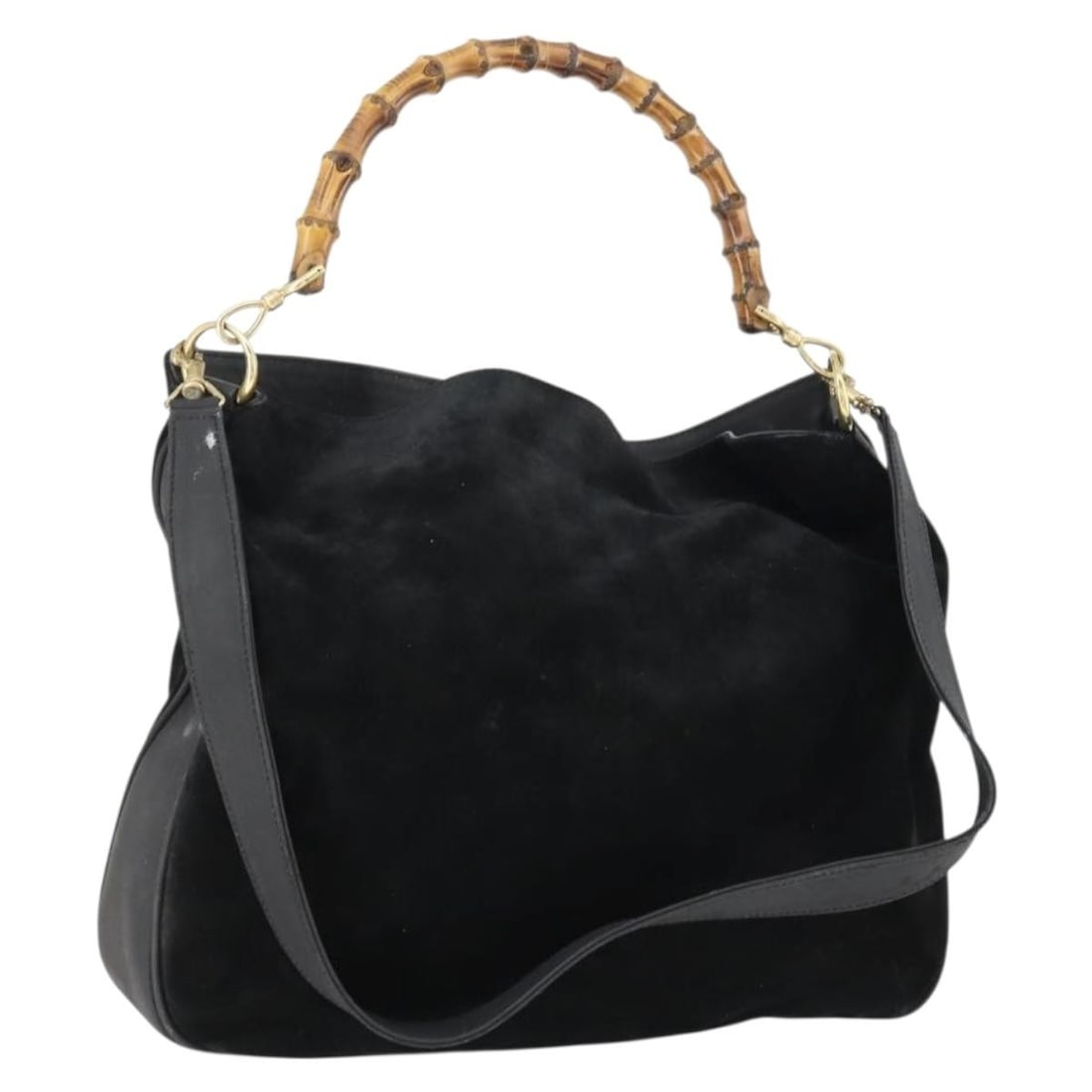 Gucci Bamboo 2way Suede Shoulder and Handbag Black Gold 001 123 1577 Italy (1 of 18)