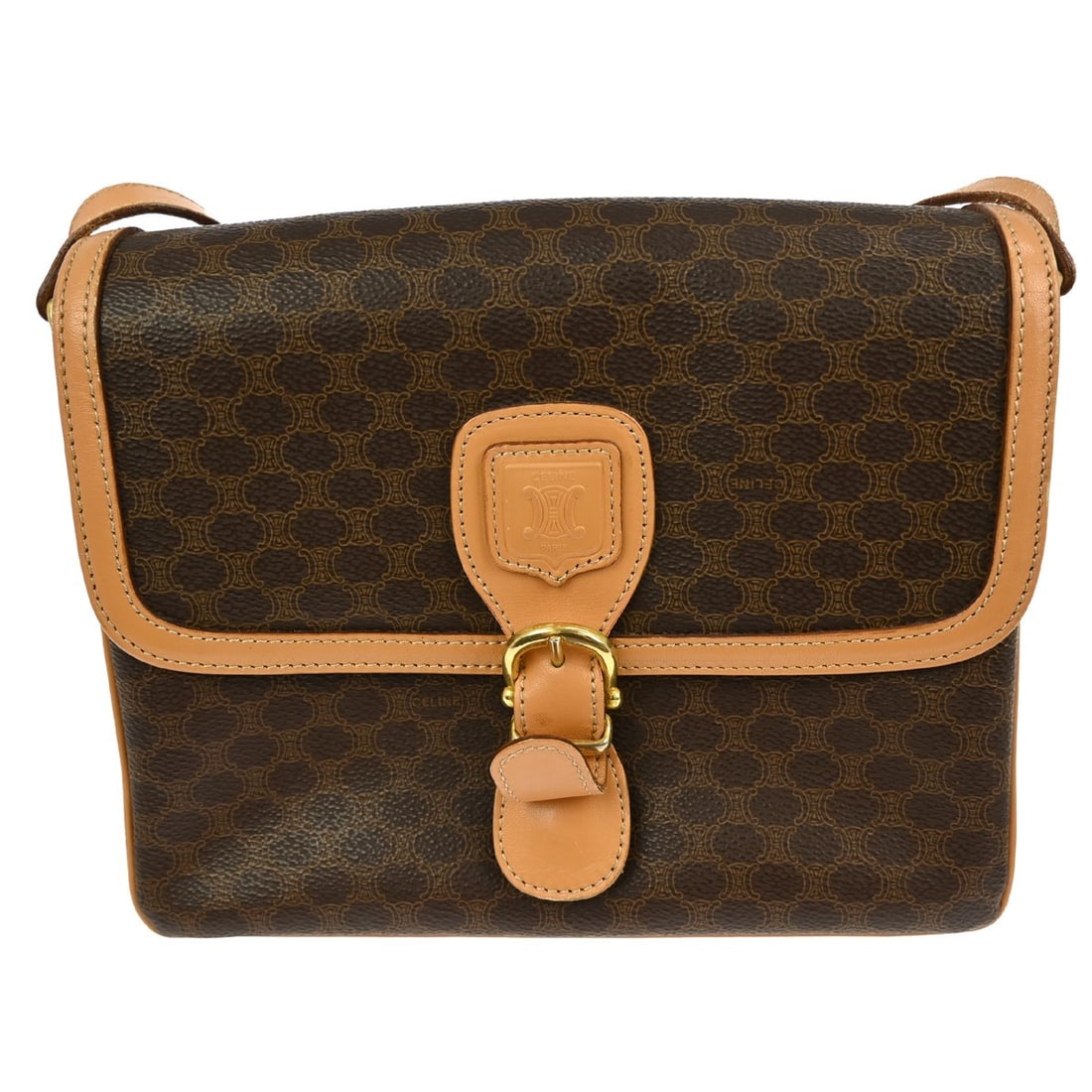 Celine Macadam Brown PVC Medium Shoulder Bag with Logo Accent (1 of 9)