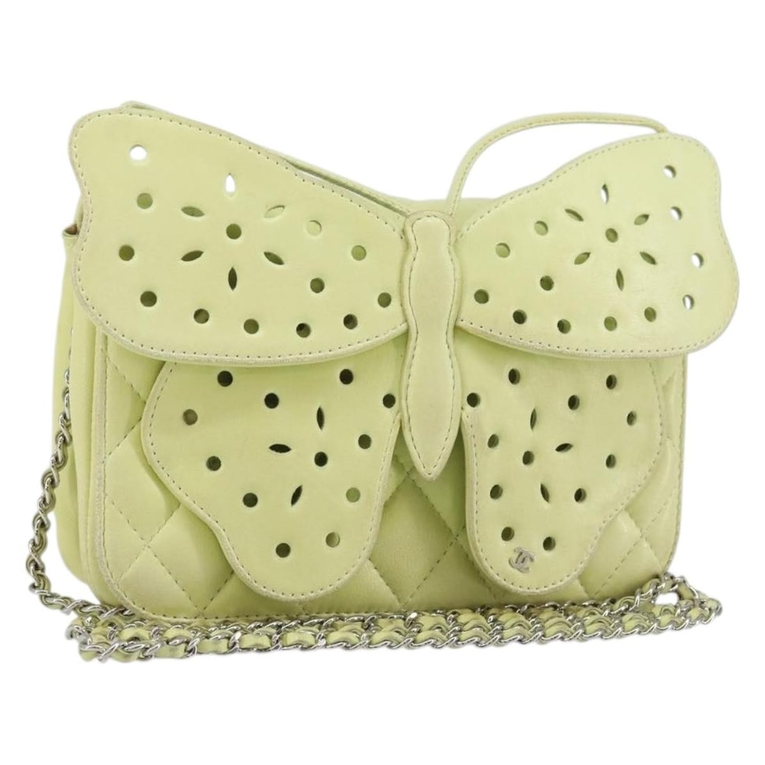 CHANEL Lime Green Matelasse Chain Shoulder Bag Lambskin Authentic (1 of 18)