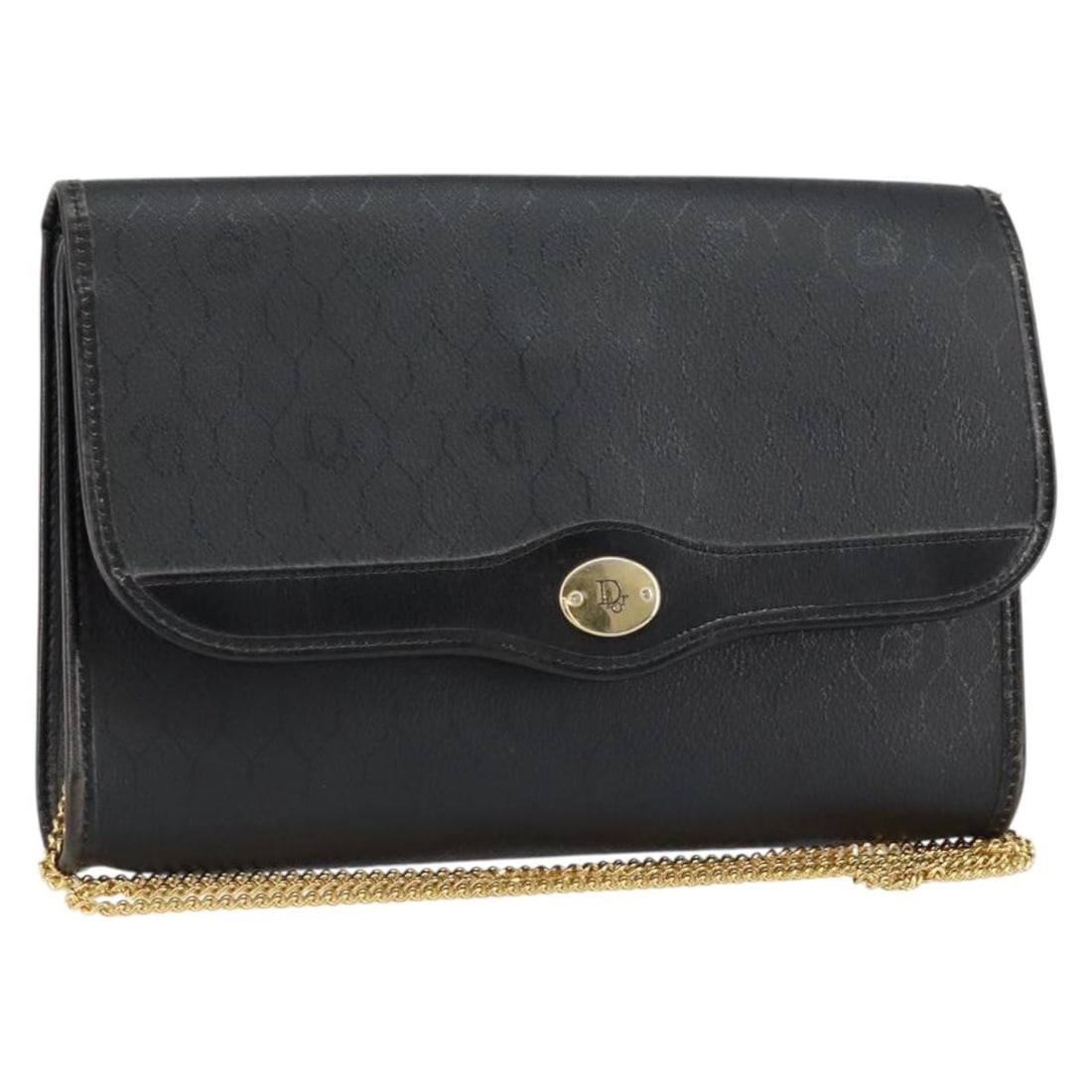 Christian Dior Black Gold Honeycomb Canvas Shoulder Bag PVC Auth (1 of 18)