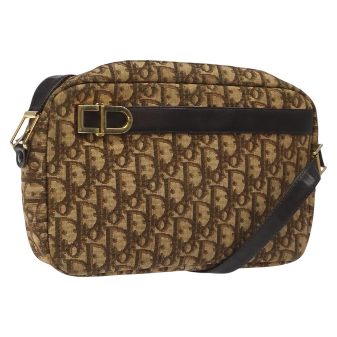 Brown Trotter Canvas Shoulder Bag by Christian Dior: Brown Trotter Canvas Shoulder Bag by Christian Dior This Christian Dior shoulder bag features the iconic Trotter canvas in brown. Designed for women, the bag offers a classic silhouette with a 13.8-in