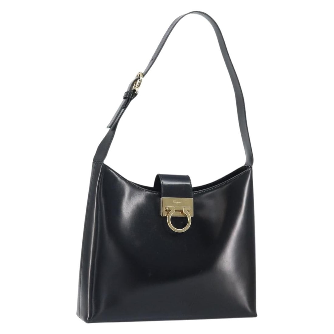 Ferragamo Gancini Patent Leather Shoulder Bag Black and Gold from Italy (1 of 18)