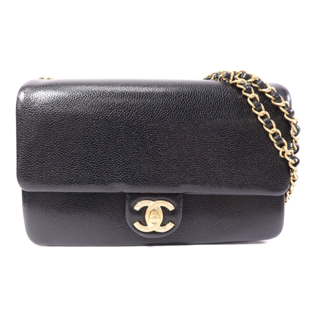 Chanel Black Calfskin AS5218 Shoulder Bag with Gold Chain Hardware: Chanel Black Calfskin AS5218 Shoulder Bag with Gold Chain Hardware This CHANEL CC chain shoulder bag features black calfskin leather with a sophisticated design. Crafted for women, it showcases gold-t