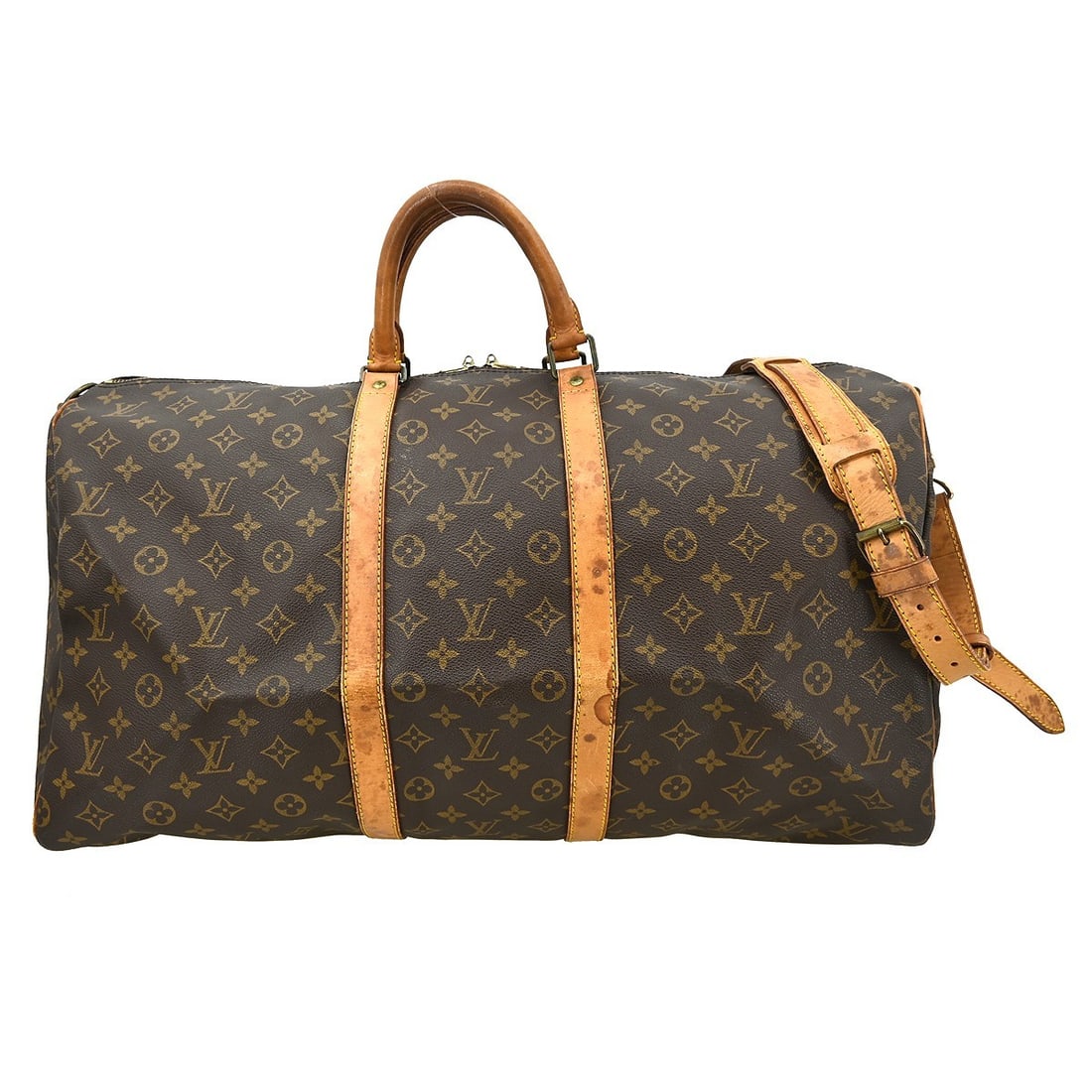 Louis Vuitton Monogram Keepall Bandouliere 50 Large Canvas Travel Bag: Louis Vuitton Monogram Keepall Bandouliere 50 Large Canvas Travel Bag The Louis Vuitton Keepall Bandouliere 50 is a vintage large handbag crafted from signature monogram canvas with beige leather doub