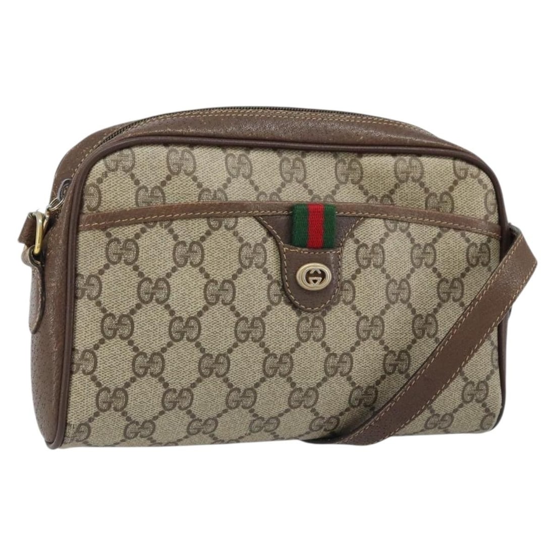 Gucci Sherry Line Beige Gold GG Supreme PVC Shoulder Bag 116 02 089: Gucci Sherry Line Beige Gold GG Supreme PVC Shoulder Bag 116 02 089 This is a Gucci GG Supreme Web Sherry Line shoulder bag crafted from beige and gold PVC leather with GG canvas accents. Designed for