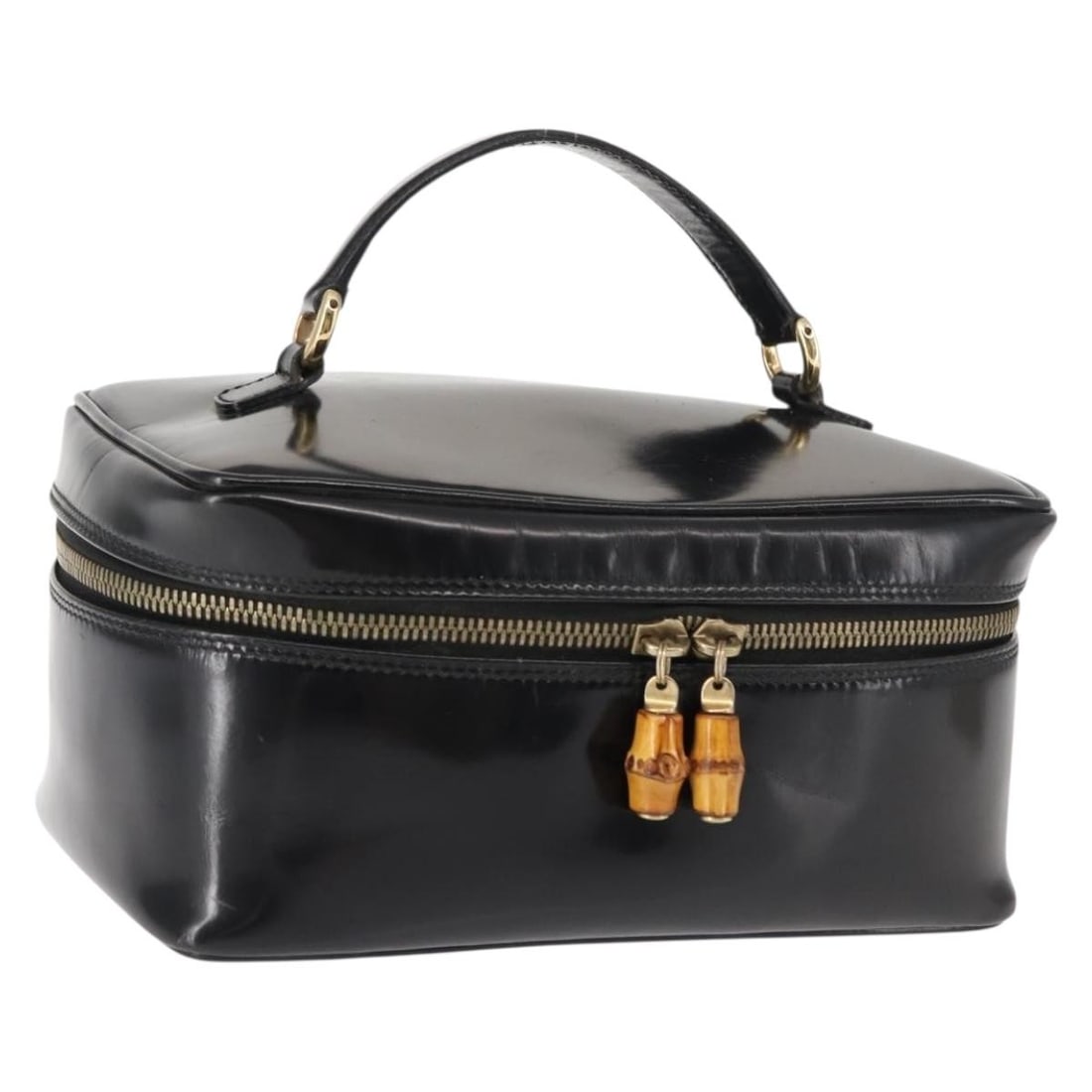 GUCCI Bamboo Vanity Pouch Black Gold Enamel 032 1705 0150 Auth Italy: GUCCI Bamboo Vanity Pouch Black Gold Enamel 032 1705 0150 Auth Italy This elegant Gucci Bamboo Vanity Pouch combines luxury with functionality. Crafted in Italy, this pouch features a sleek black enam