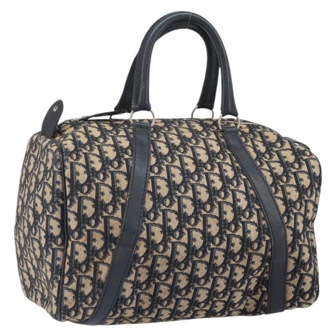 Navy Silver Trotter Canvas Handbag by Christian Dior: Navy Silver Trotter Canvas Handbag by Christian Dior Christian Dior handbag crafted from navy and silver Trotter canvas, made in France. The bag features a handle drop of approximately 4.7 inches (12