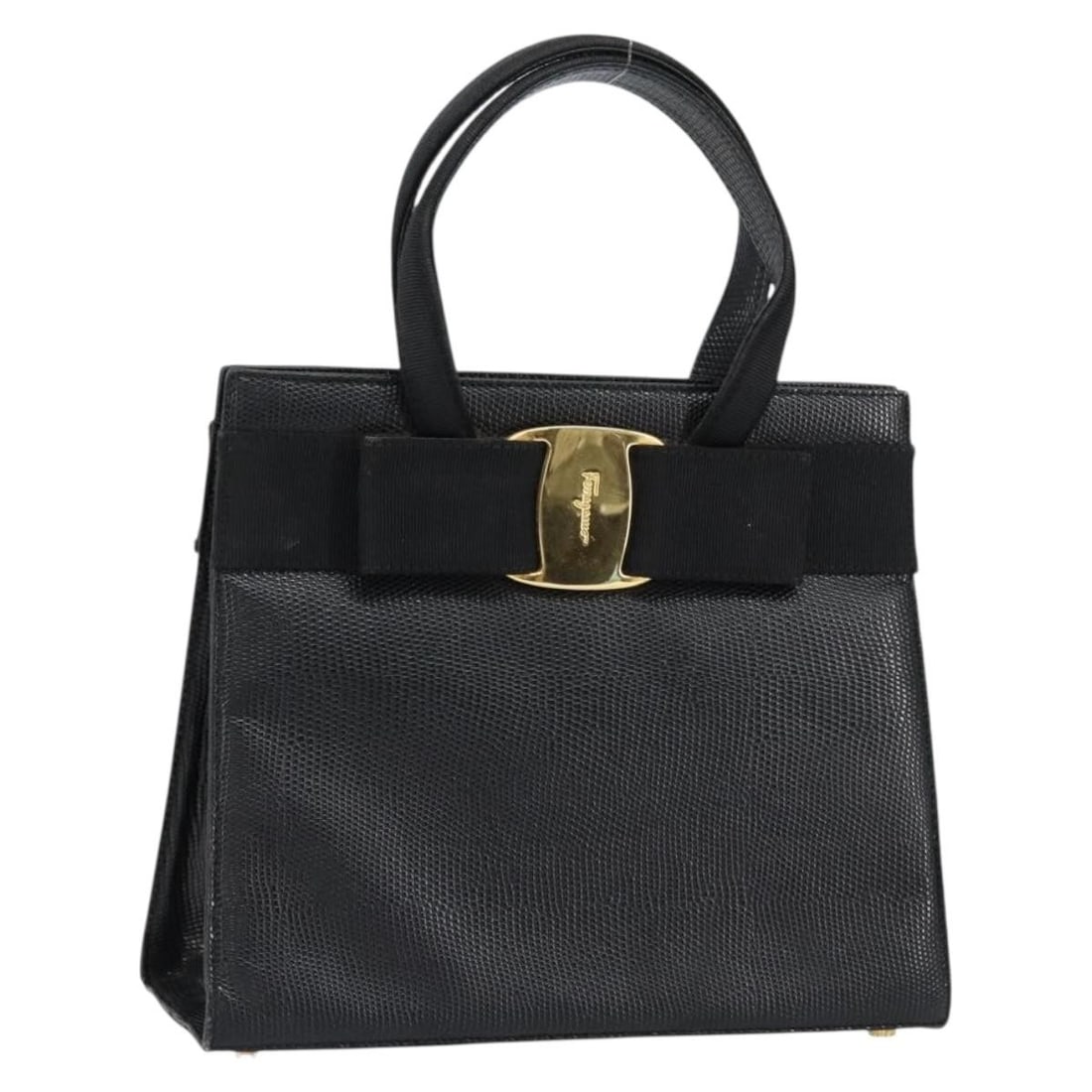 Salvatore Ferragamo Vala Black Gold Leather Hand Bag Auth 153051: Salvatore Ferragamo Vala Black Gold Leather Hand Bag Auth 153051 This Salvatore Ferragamo Vala Hand Bag is a stylish and sophisticated accessory crafted from high-quality leather in a sleek black and