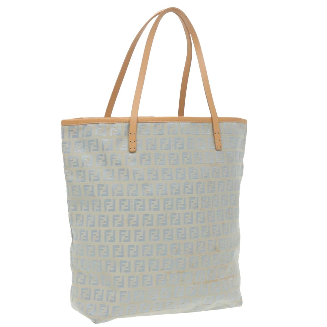 Fendi Zucchino Light Blue Brown Canvas Tote Bag Silver Accents: Fendi Zucchino Light Blue Brown Canvas Tote Bag Silver Accents This FENDI Zucchino canvas tote bag features a light blue, brown, and silver color scheme. Designed for women, it is crafted from signatu