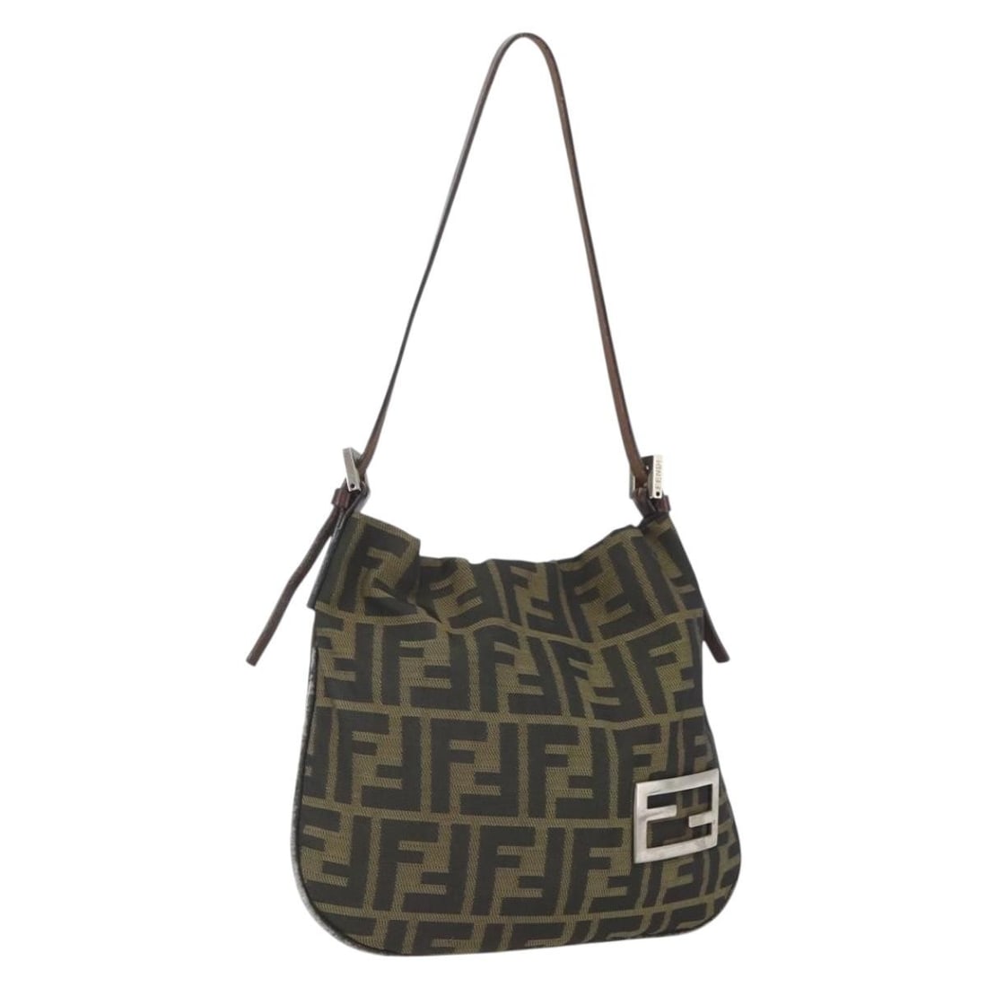 Black Brown Zucca Canvas Shoulder Bag by Fendi Made in Italy: Black Brown Zucca Canvas Shoulder Bag by Fendi Made in Italy This Fendi shoulder bag features the iconic Zucca canvas in a black and brown color combination. Crafted in Italy, the bag measures approxi
