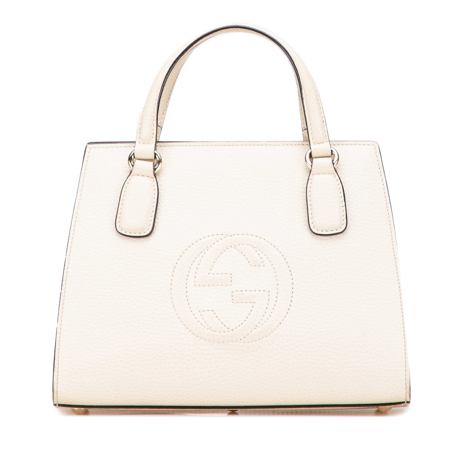 Gucci Medium Dollar Calf Soho White Tote with Detachable Strap: Gucci Medium Dollar Calf Soho White Tote with Detachable Strap This Gucci Medium Dollar Calf Soho Top Handle Convertible Tote is a stylish and functional bag crafted from high-quality leather. It feat