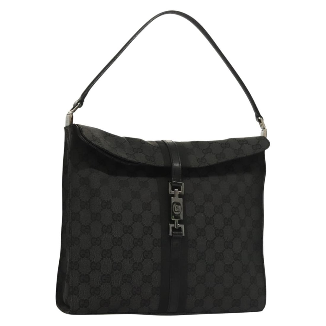 GUCCI GG Canvas Jackie Shoulder Bag Black Silver 001 3355 1781 Auth Italy (1 of 18)