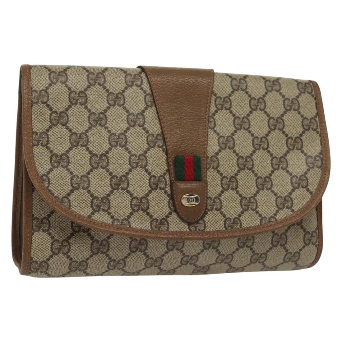 GUCCI GG Supreme Sherry Line Beige Red Clutch Bag PVC Auth 89 01 030: GUCCI GG Supreme Sherry Line Beige Red Clutch Bag PVC Auth 89 01 030 This authentic GUCCI GG Supreme Web Sherry Line Clutch Bag is crafted from durable PVC leather, featuring a stylish beige and red c