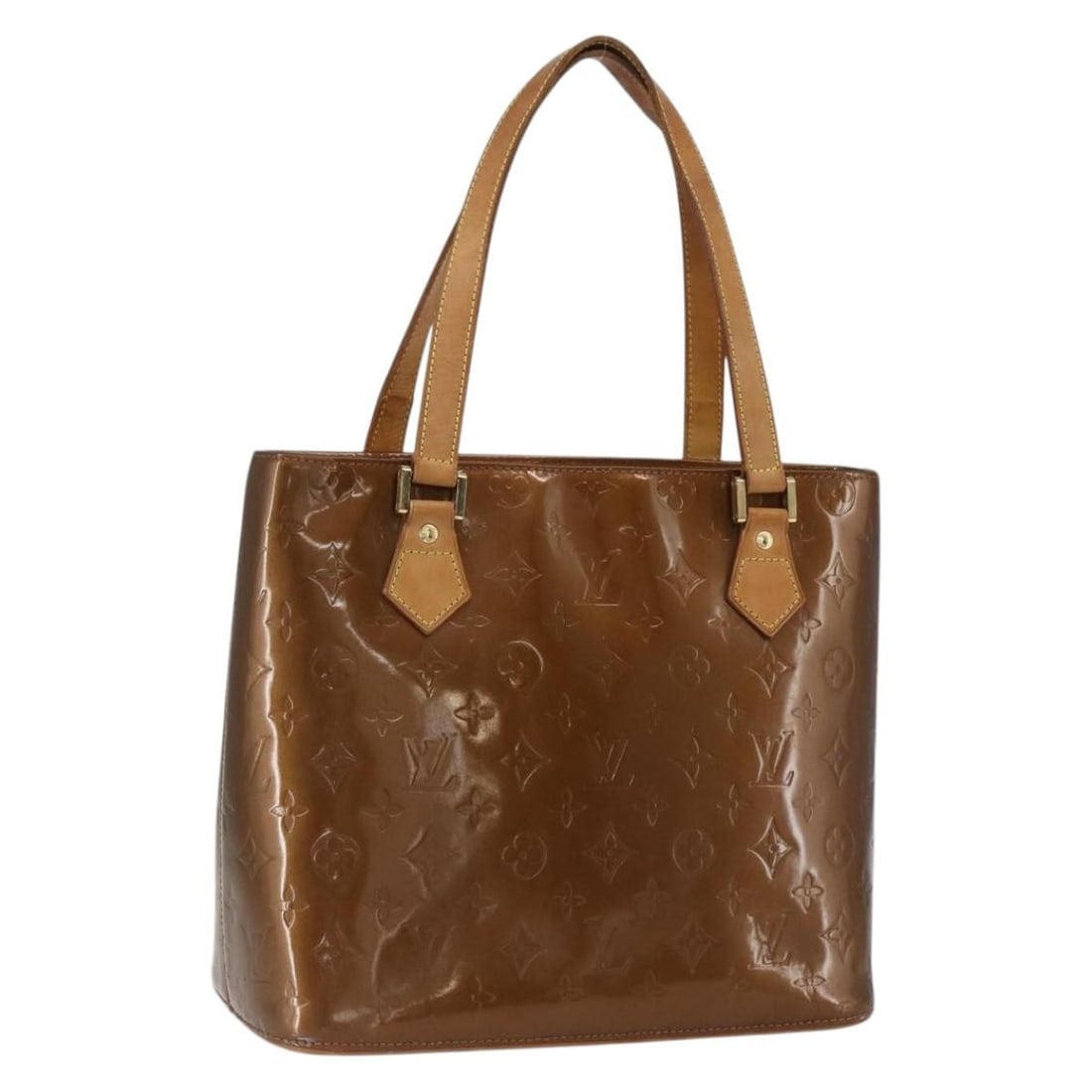 Louis Vuitton Houston Bronze Patent Leather Handbag Monogram Vernis M91122: Louis Vuitton Houston Bronze Patent Leather Handbag Monogram Vernis M91122 This is a Louis Vuitton Houston hand bag from the Monogram Vernis collection, crafted from bronze patent leather. The bag fea