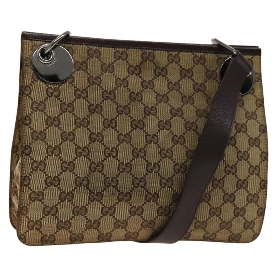 GUCCI GG Canvas Beige Silver Shoulder Bag 120841 Auth Italy (1 of 18)