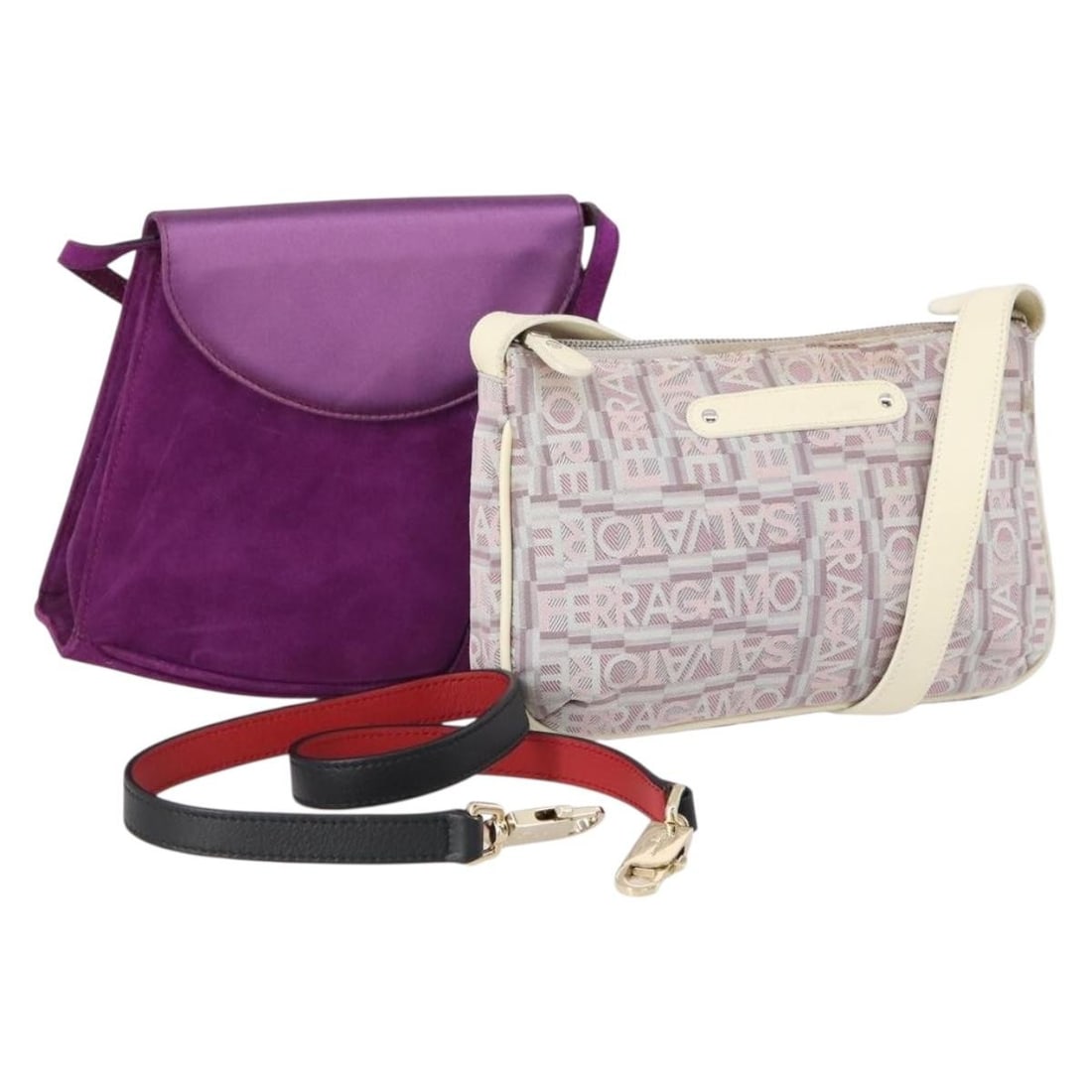 Salvatore Ferragamo Purple Black Suede Leather Shoulder Bag Set of 3 Auth (1 of 18)