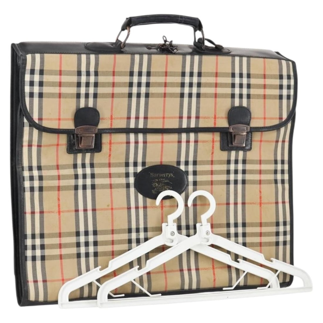 Burberrys Nova Check Garment Cover Canvas Leather Beige Gold Authentic (1 of 18)