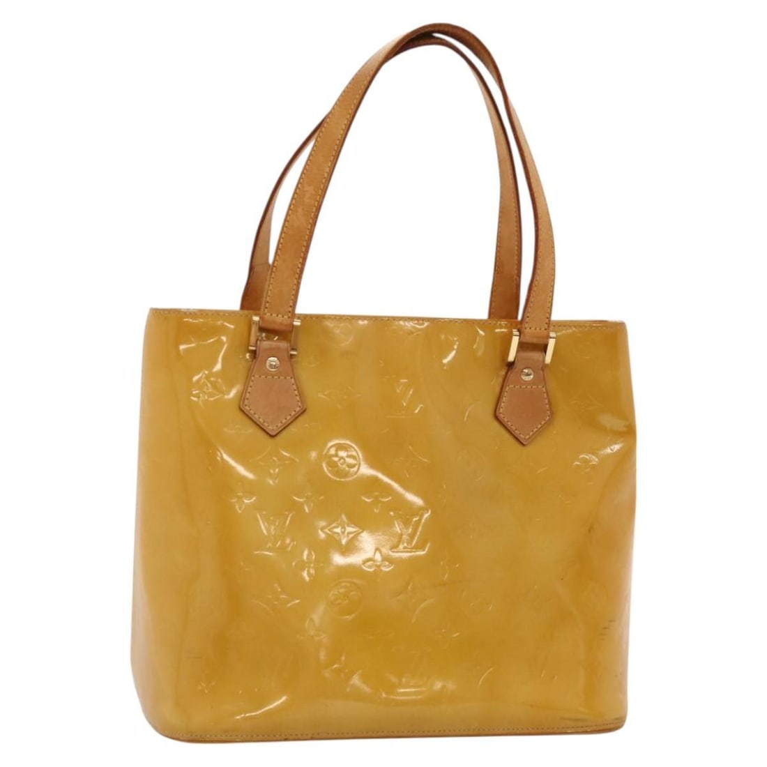 Louis Vuitton Houston Monogram Vernis Beige Patent Leather Handbag M91004: Louis Vuitton Houston Monogram Vernis Beige Patent Leather Handbag M91004 This is a Louis Vuitton Monogram Vernis Houston handbag in beige patent leather. Designed for women, the bag features a struct