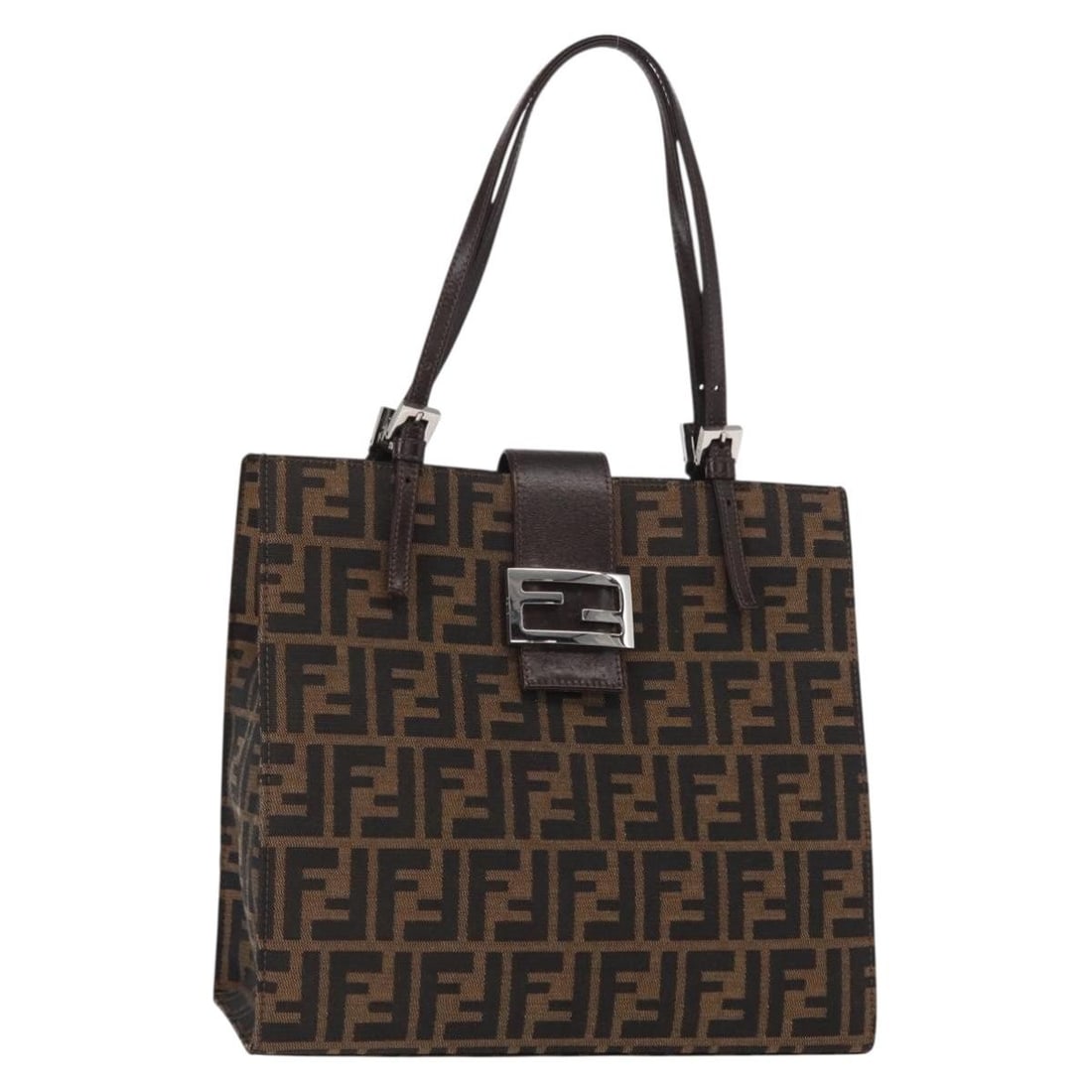 FENDI Zucca Canvas Tote Bag Black Silver Brown Italy Auth (1 of 18)
