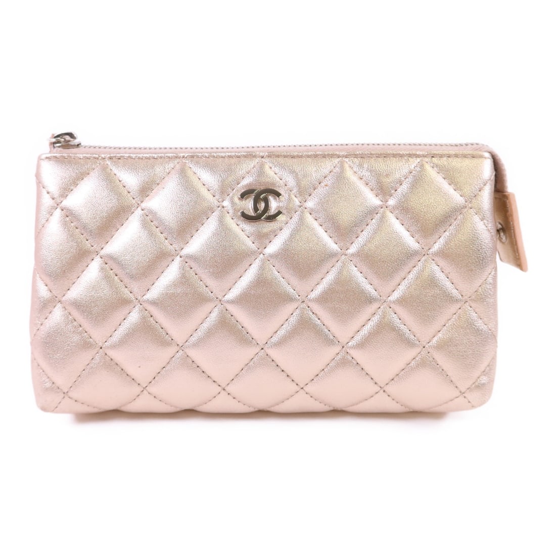 Chanel Lambskin CC Clutch Pouch with Silver Hardware in Rose Gold (1 of 18)