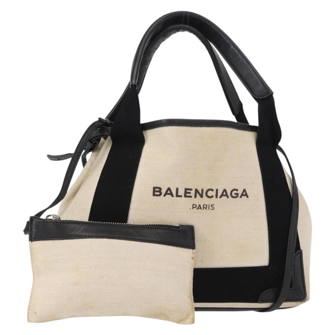 BALENCIAGA Beige Black Canvas Hand Bag with Shoulder Strap (1 of 18)