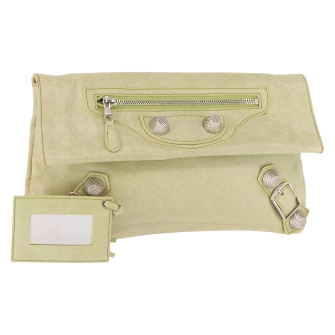 BALENCIAGA The Giant Envelope Bag Leather Silver Light Green 186182 Authentic Clutch (1 of 18)