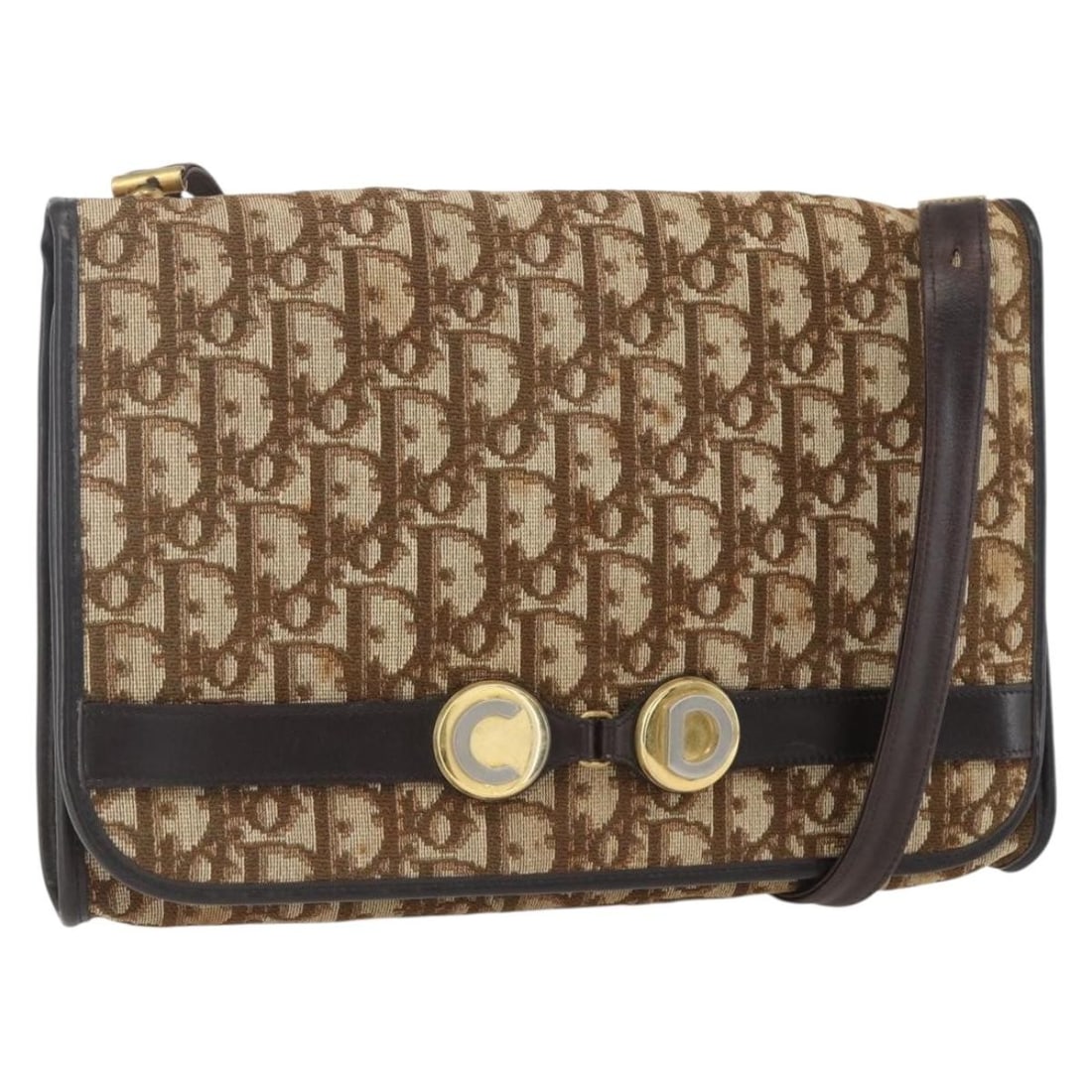 Christian Dior Beige Gold Trotter Canvas Shoulder Bag Auth 157805: Christian Dior Beige Gold Trotter Canvas Shoulder Bag Auth 157805 This Christian Dior Trotter Canvas Shoulder Bag is a stylish and practical accessory crafted in France. The exterior features a chic b