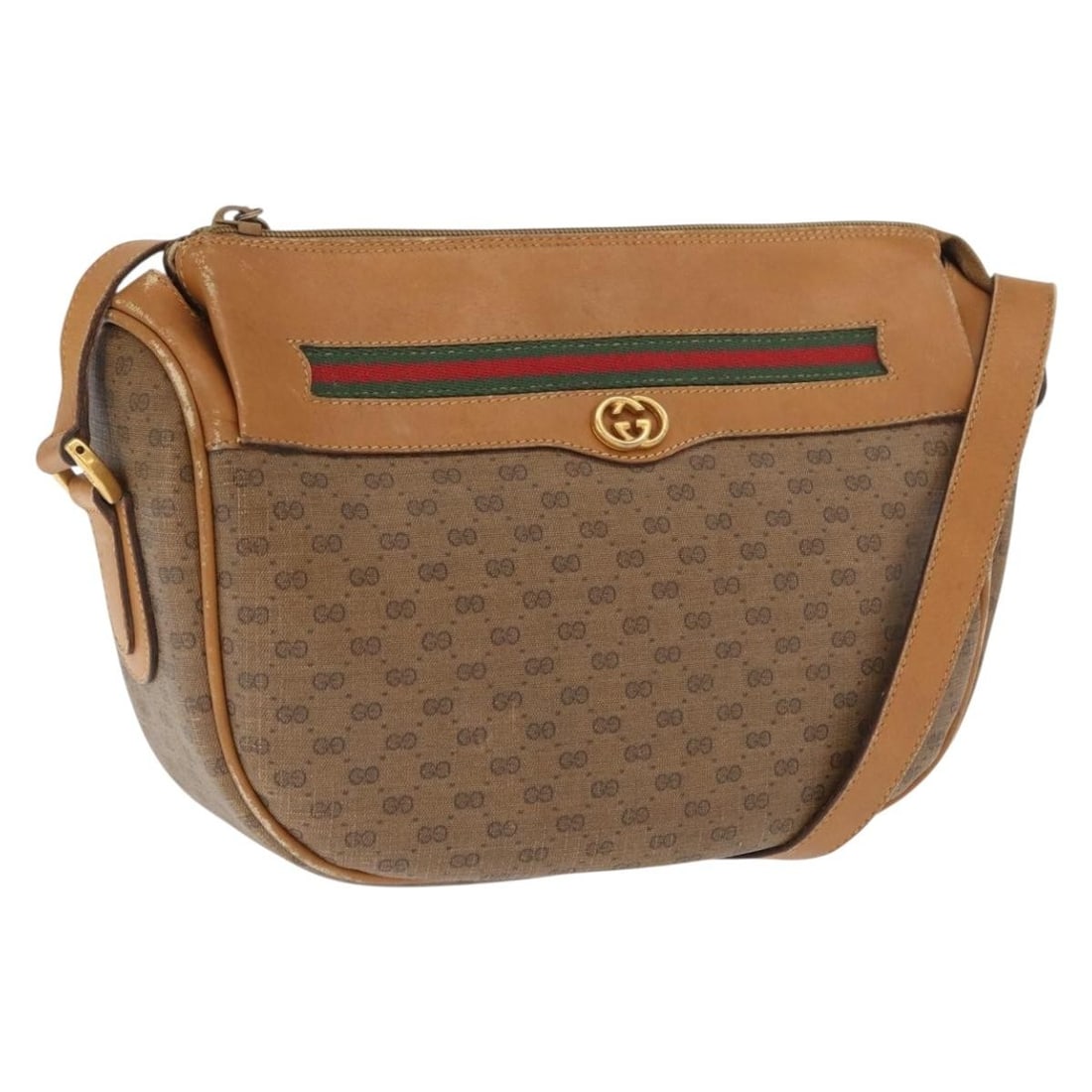 Beige PVC Micro GG Supreme Web Shoulder Bag by Gucci 001 115 0918: Beige PVC Micro GG Supreme Web Shoulder Bag by Gucci 001 115 0918 This GUCCI Micro GG Supreme Web Sherry Line shoulder bag features beige PVC leather and micro small GG canvas with gold-tone accents.