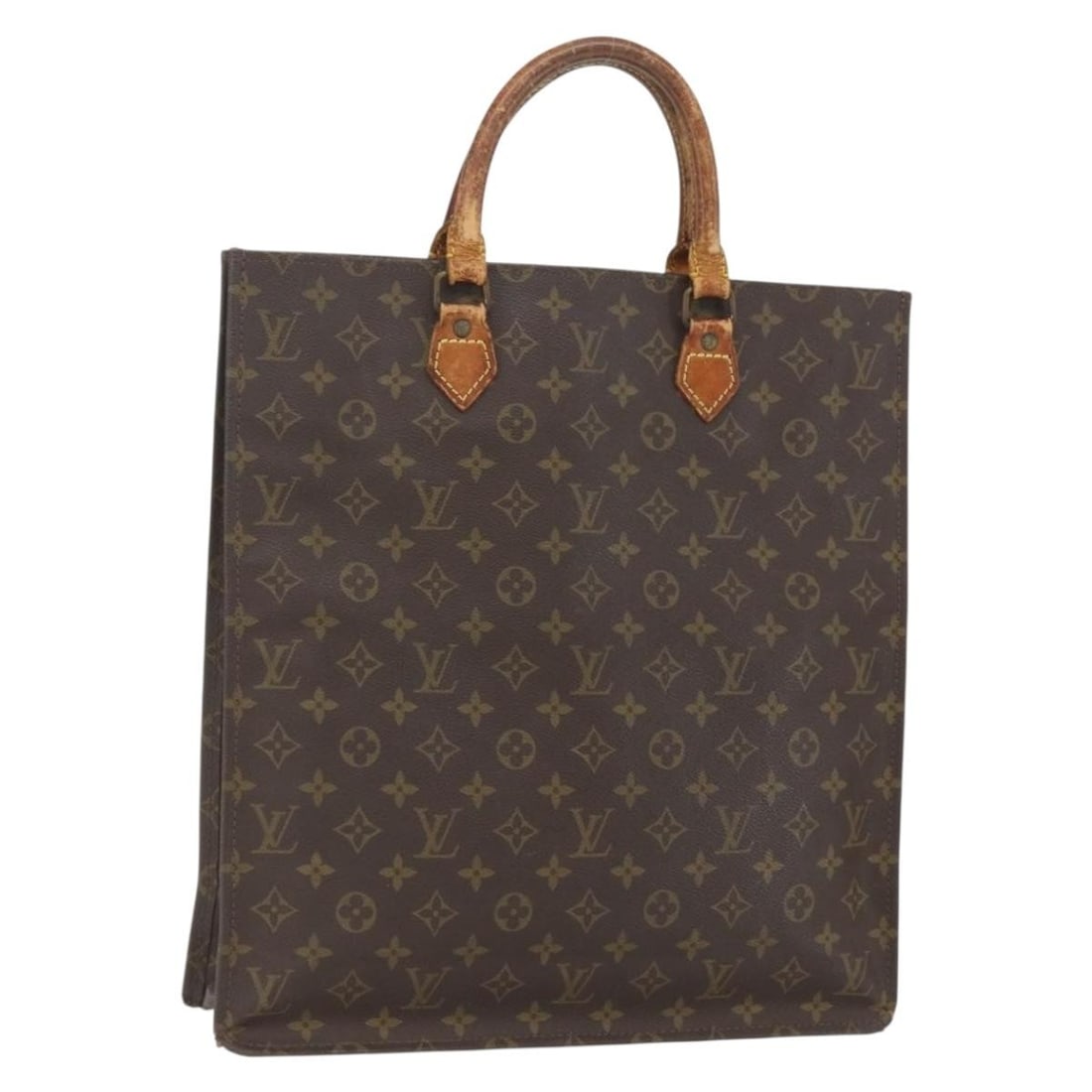 Louis Vuitton Sac Plat Monogram Canvas Handbag M51140 France: Louis Vuitton Sac Plat Monogram Canvas Handbag M51140 France This Louis Vuitton Monogram Sac Plat handbag features the iconic monogram canvas exterior in a classic brown color. The bag is made in Fran