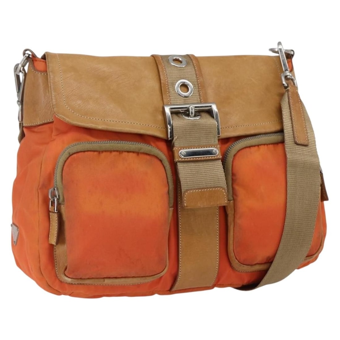 Prada Nylon Shoulder Bag in Silver and Orange Made in Italy (1 of 18)