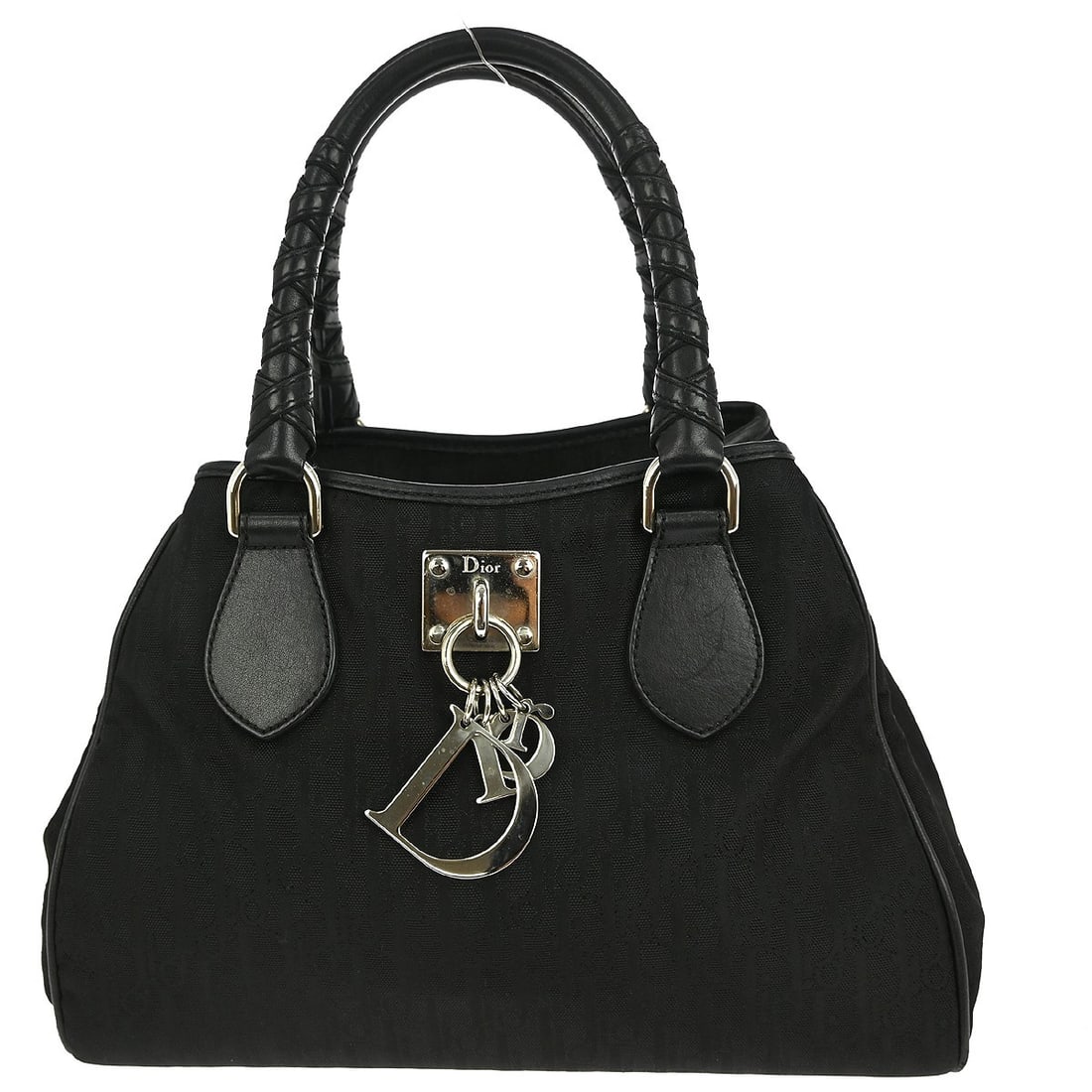 Dior Trotter Lovely Black Canvas Tote Bag with Double Handles: Dior Trotter Lovely Black Canvas Tote Bag with Double Handles This Christian Dior Lovely Trotter tote handbag features a black canvas exterior with the iconic Trotter pattern and logo accents. Designe