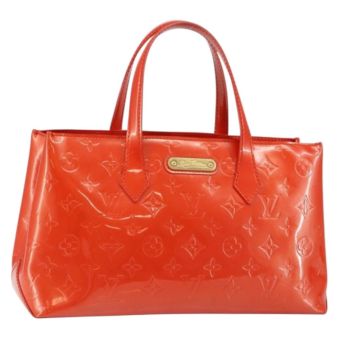 LOUIS VUITTON Vernis Bluebird Wilshire PM Hand Bag Orenge Sunset M93644 Auth (1 of 18)