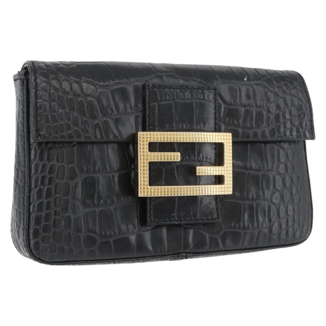Fendi Mamma Baguette Black Leather Pouch with Gold Accents (1 of 18)