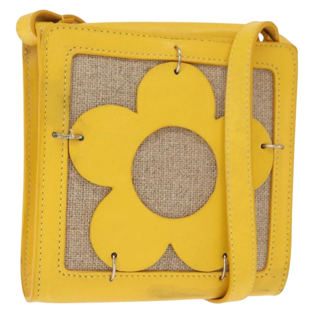 CELINE Yellow Leather Shoulder Bag with Silver Accents Authentic (1 of 18)