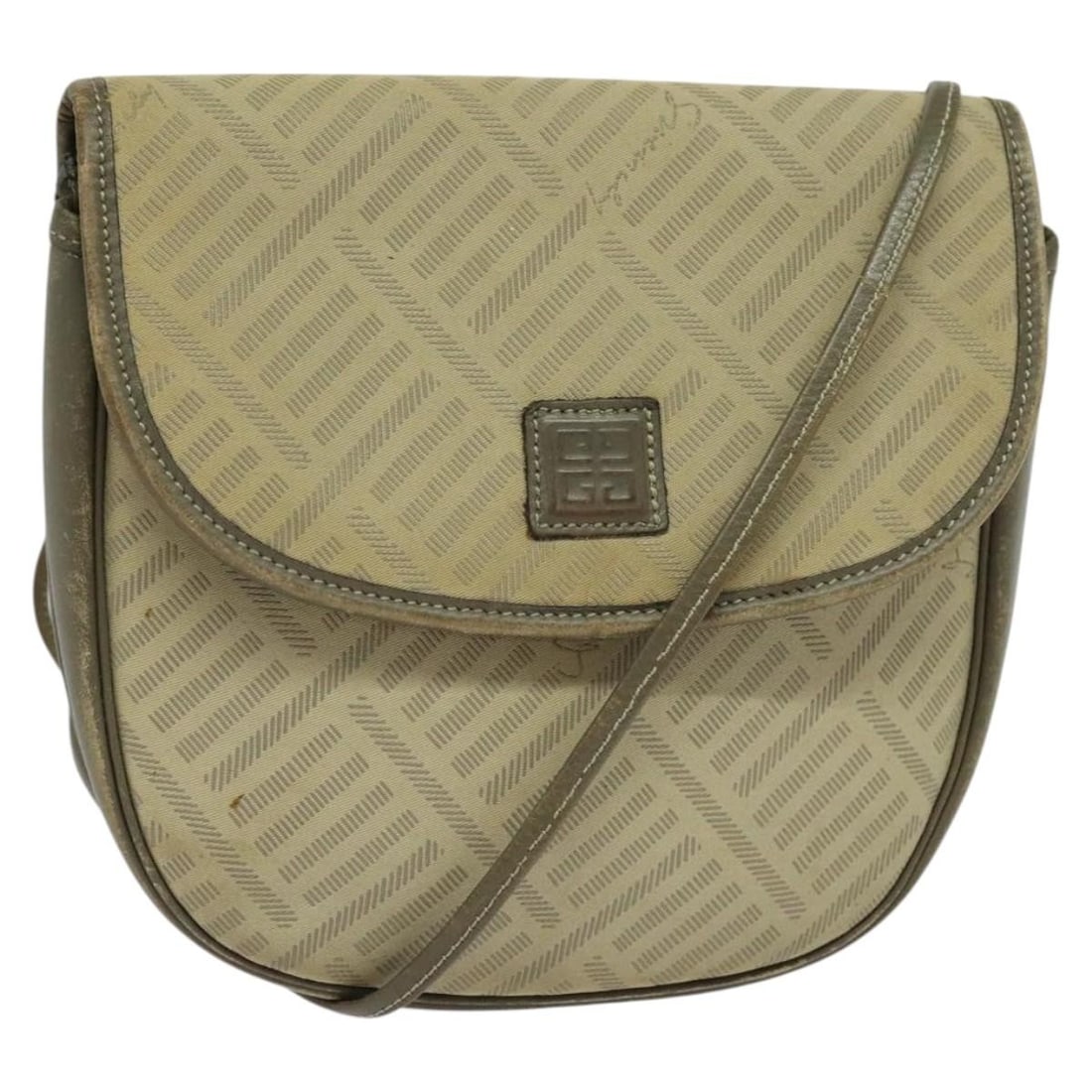 Beige Canvas and Leather Shoulder Bag by Givenchy with Gold Accents (1 of 18)