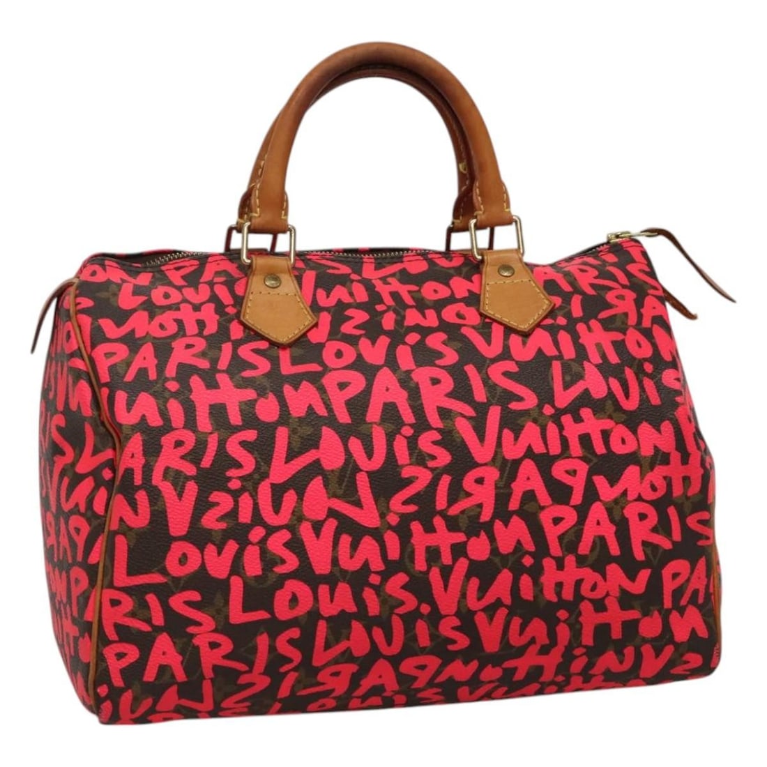 Louis Vuitton Speedy 30 Monogram Graffiti Pink Canvas Handbag M93704 with Dust Bag: Louis Vuitton Speedy 30 Monogram Graffiti Pink Canvas Handbag M93704 with Dust Bag This Louis Vuitton Speedy 30 handbag features the iconic Monogram Graffiti canvas in pink. Designed for women, it inc
