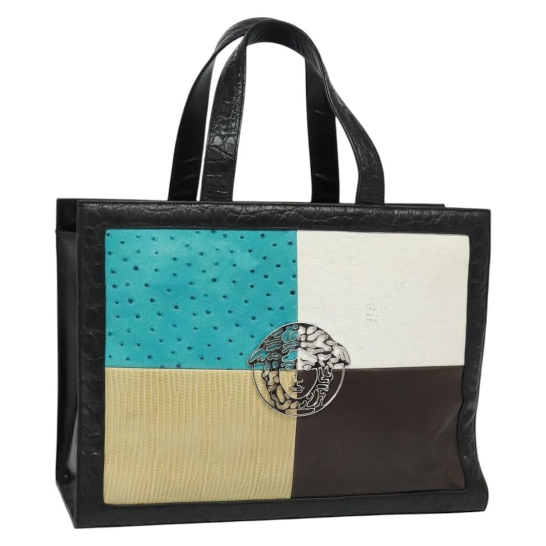 Gianni Versace Multicolor Silver Leather Hand Bag Crocodile Embossed Made in Italy (1 of 18)