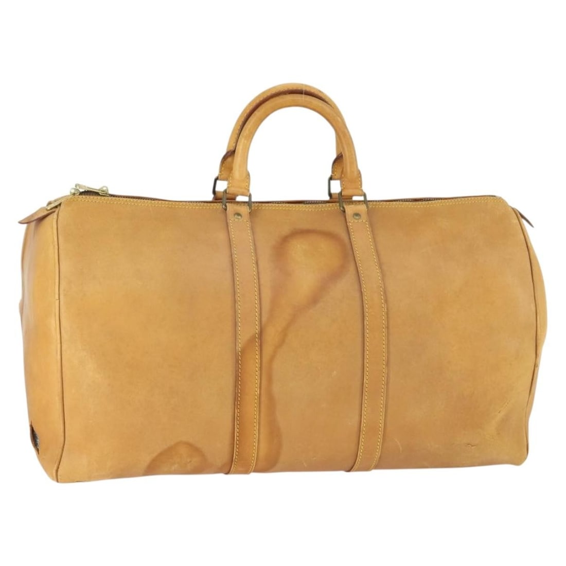 Beige Nomade Leather Keepall 55 Boston Bag by Louis Vuitton: Beige Nomade Leather Keepall 55 Boston Bag by Louis Vuitton This is a Louis Vuitton Keepall 55 Boston bag crafted from beige Nomade leather. The bag is made in France and features a spacious design wi