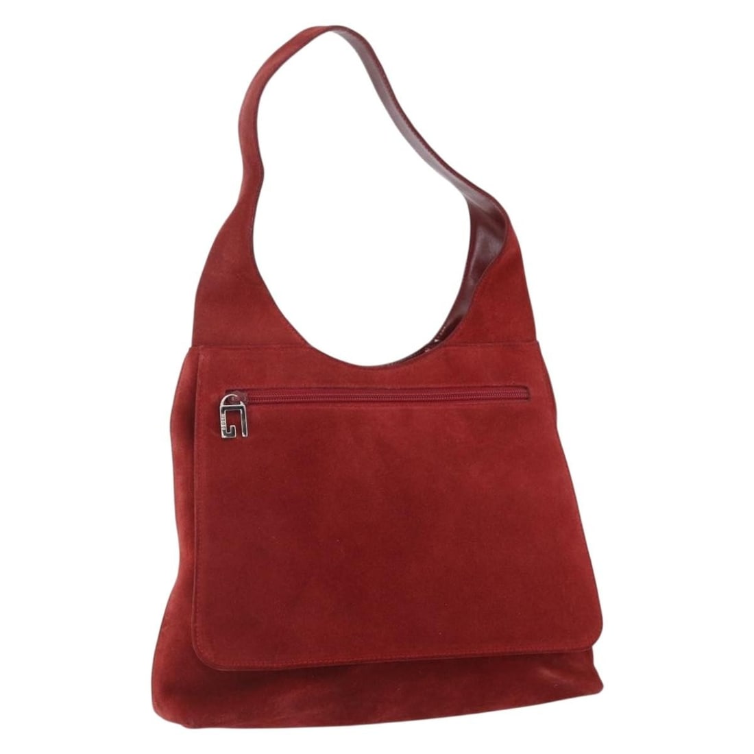 GUCCI Red Suede Shoulder Bag Silver Auth 154502 Italy (1 of 18)