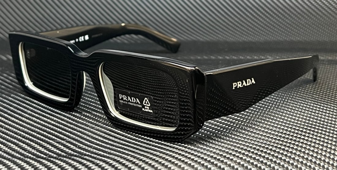 PRADA PR 06YSF 09Q5S0 Men's Black Gray Rectangle Sunglasses UV400 (1 of 5)
