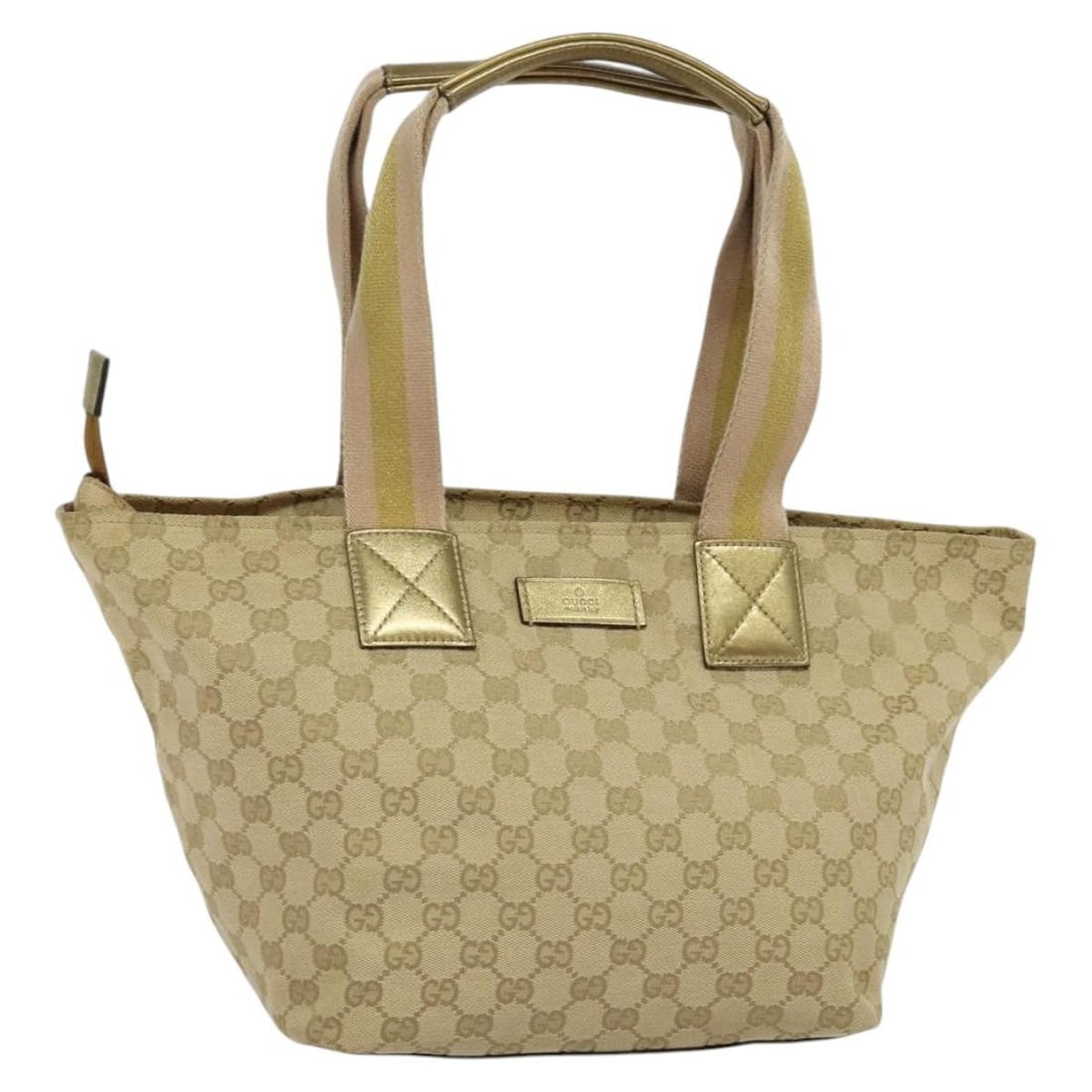Gucci Beige Pink Gold GG Canvas Sherry Line 131230 Women's Tote Handbag: Gucci Beige Pink Gold GG Canvas Sherry Line 131230 Women's Tote Handbag This is a women's Gucci GG Canvas Sherry Line tote bag in beige, pink, and gold tones. The bag is crafted from GG canvas and fea