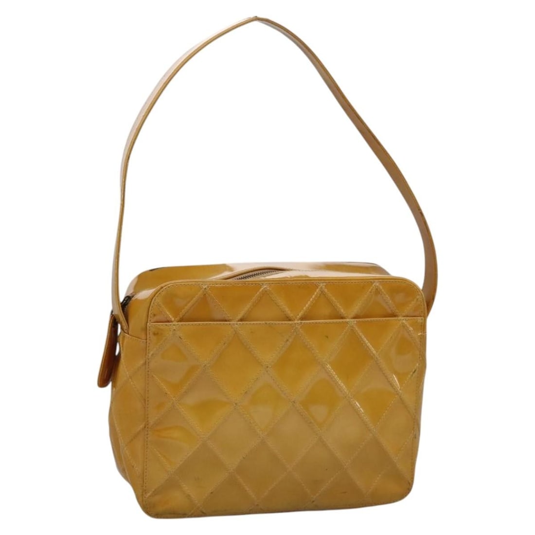 Yellow Patent Leather Bicolore Shoulder Bag by CHANEL with CC Logo: Yellow Patent Leather Bicolore Shoulder Bag by CHANEL with CC Logo This CHANEL Bicolore shoulder bag for women features yellow patent leather with the iconic CC detail. Made in Italy, the bag shows si