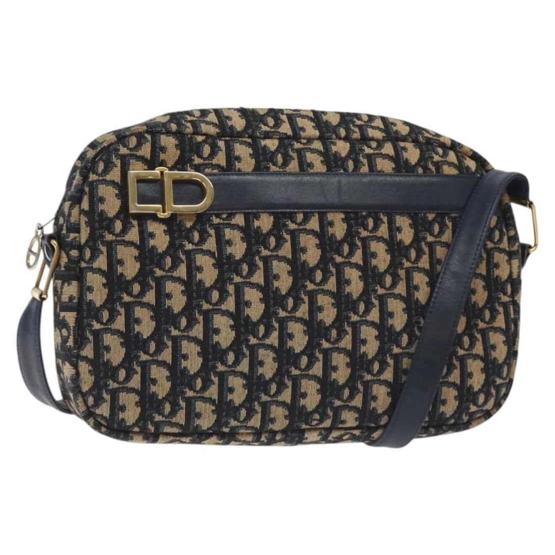 Christian Dior Navy Gold Trotter Canvas Shoulder Bag Auth: Christian Dior Navy Gold Trotter Canvas Shoulder Bag Auth This Christian Dior Trotter Canvas Shoulder Bag is a stylish accessory that combines functionality with luxury. Crafted from high-quality Trot
