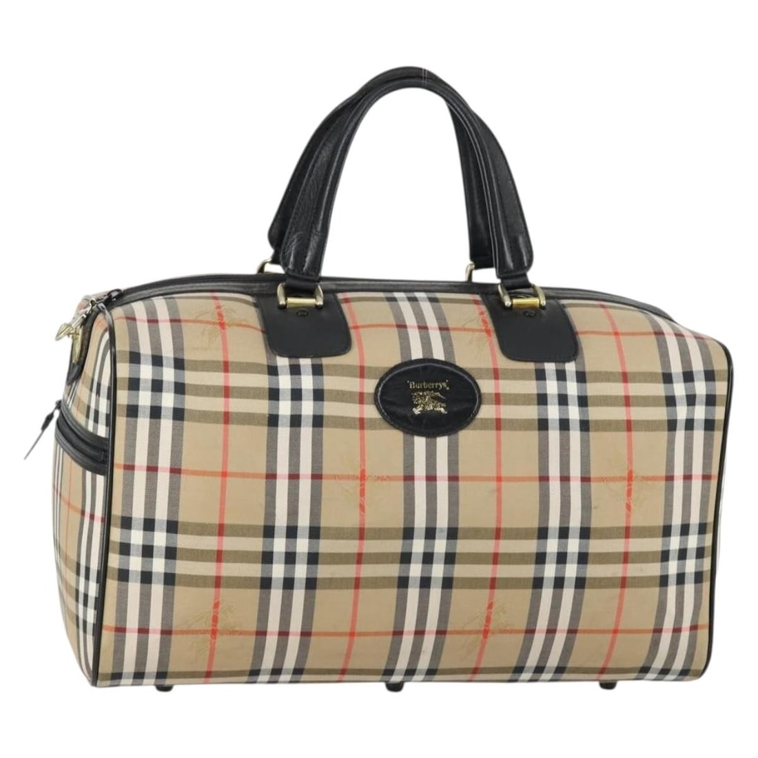 Burberrys Nova Check Boston Bag Beige Gold Canvas Italy Auth 155390 (1 of 18)