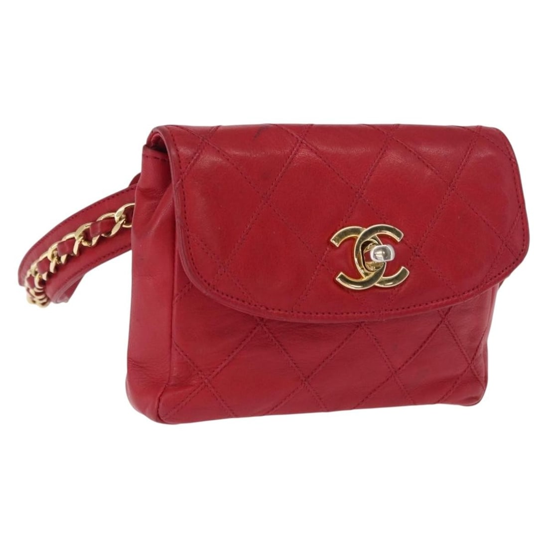 Chanel Red Lambskin Bicolor Waist Bag with Gold CC Logo (1 of 18)