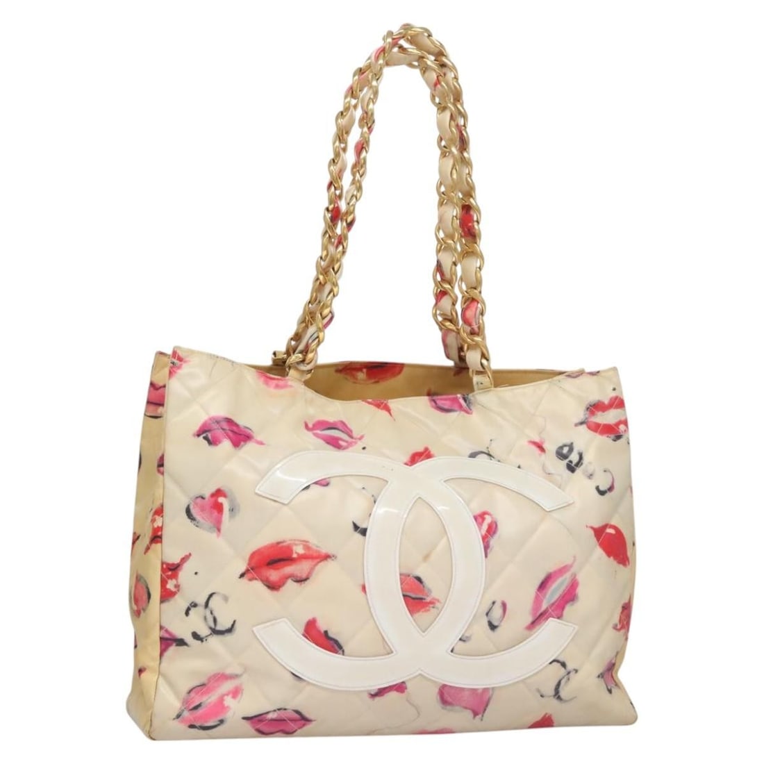 Red Vinyl Matelasse Tote with Chain and CC Emblem by Chanel (1 of 18)