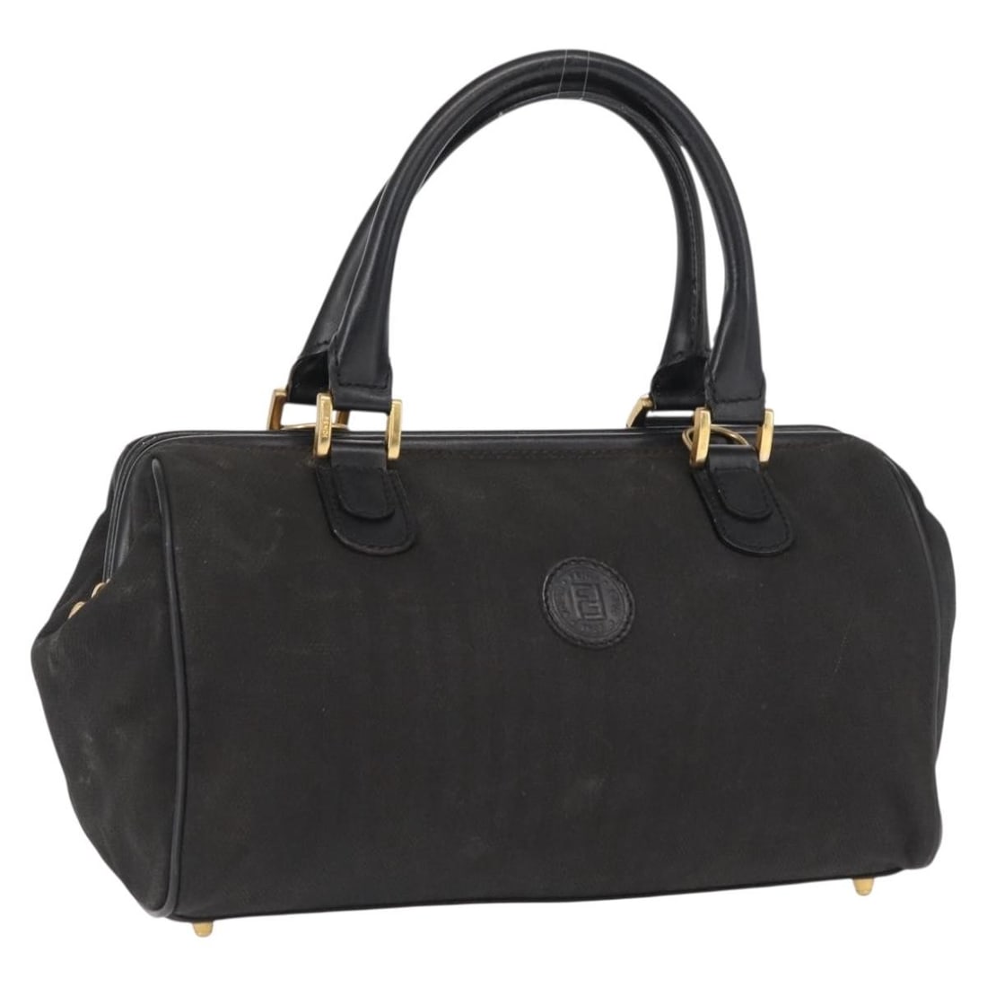 Fendi Pequin Canvas Black Brown Gold Handbag Italy (1 of 18)