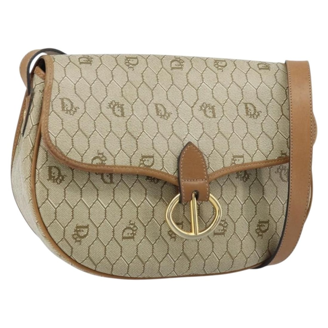 Beige Honeycomb PVC Leather Dior Shoulder Bag Gold Accents France: Beige Honeycomb PVC Leather Dior Shoulder Bag Gold Accents France This Christian Dior shoulder bag features the iconic honeycomb canvas in beige and gold tones with PVC leather accents. Designed for w