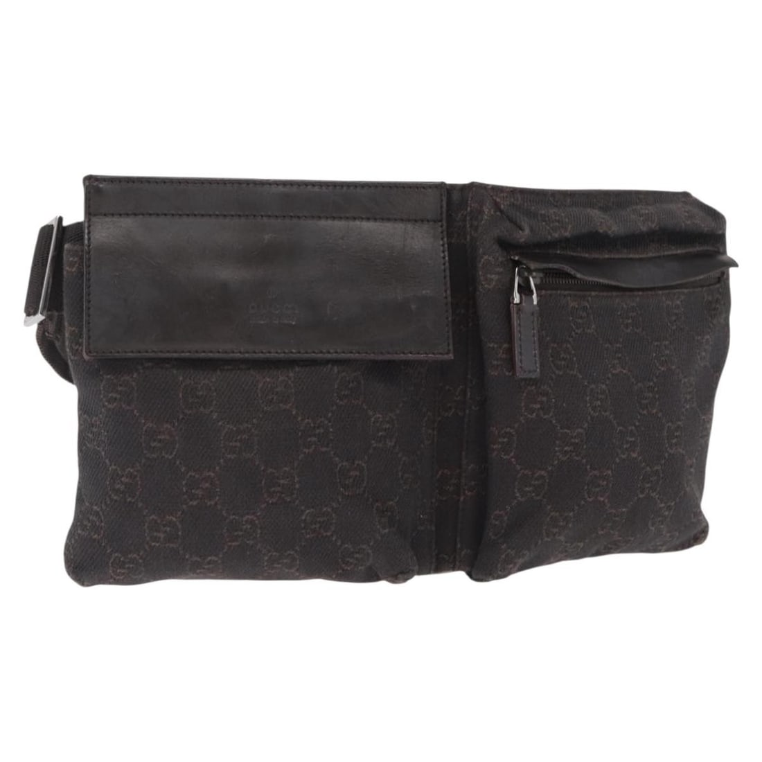 Brown GG Canvas Gucci Waist Bag Silver Accents Model 28566: Brown GG Canvas Gucci Waist Bag Silver Accents Model 28566 This is a Gucci GG Canvas waist bag in brown and silver tones. The bag features a durable GG Canvas exterior, adjustable shoulder strap, and